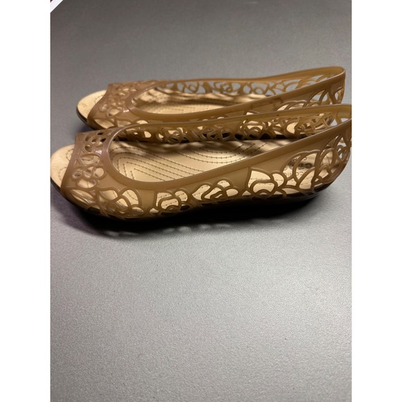 Crocs Isabella Jelly Flats Bronze Tan Floral Cutout Open Toe Sandals Womens 10 - Picture 5 of 8